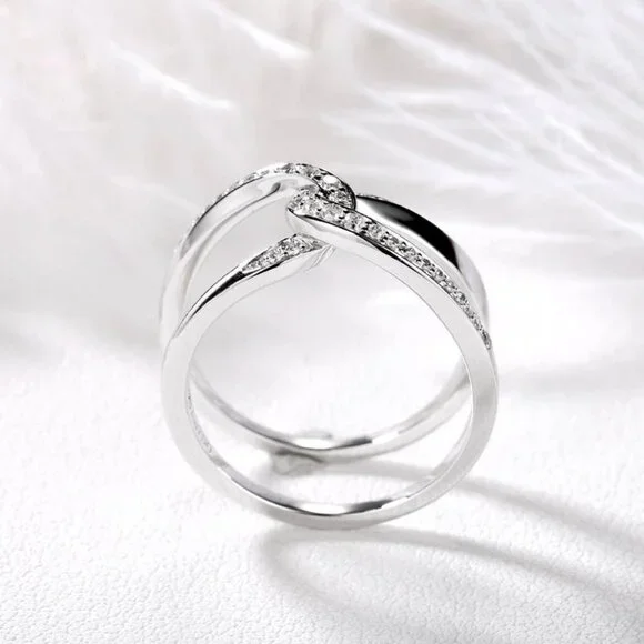Newest Fresh Twist Cross Wedding Trendy Dazzling Silver Ring for Women,VIP570 - Picture 4 of 5